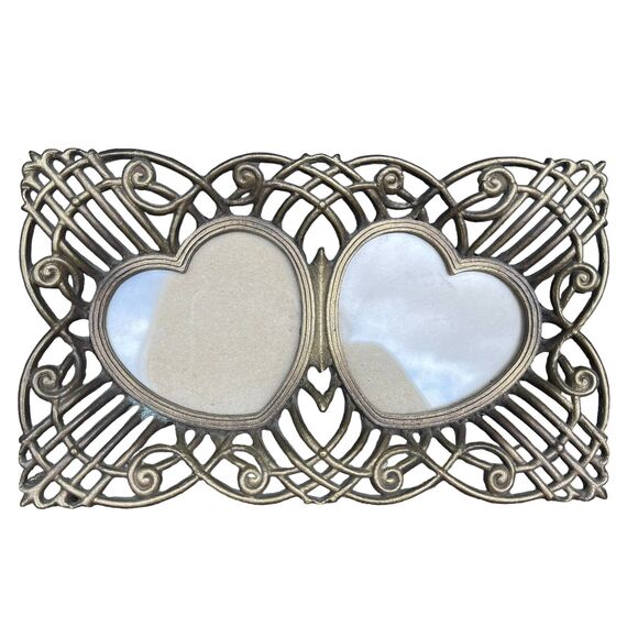 Vintage Terragrafics Double Heart Picture Frame Metal Wedding Mother's Day Gift - Picture 1 of 6
